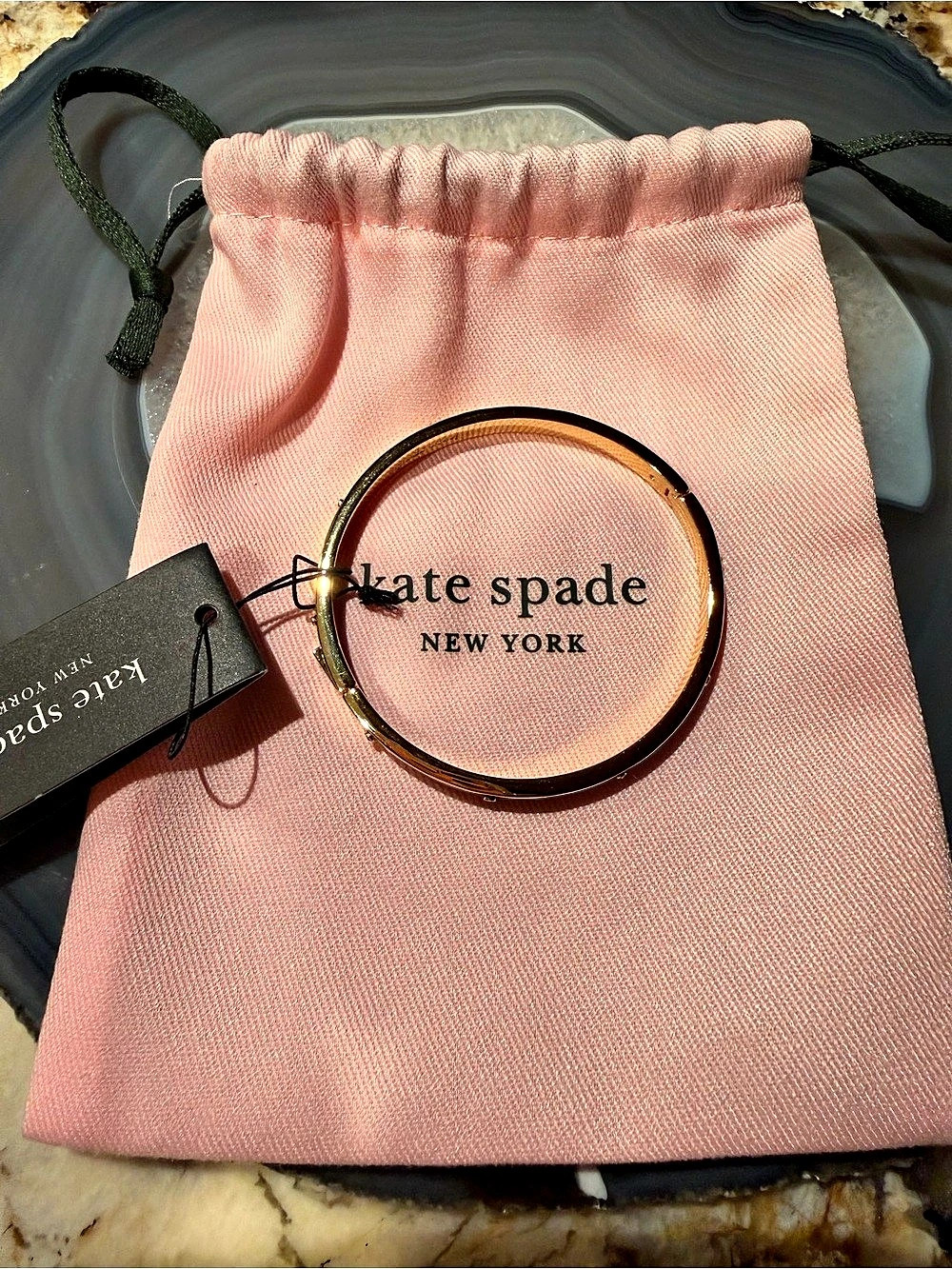 Kate Spade NWT Gold-Tone Black Floral Bangle Includes Dusty